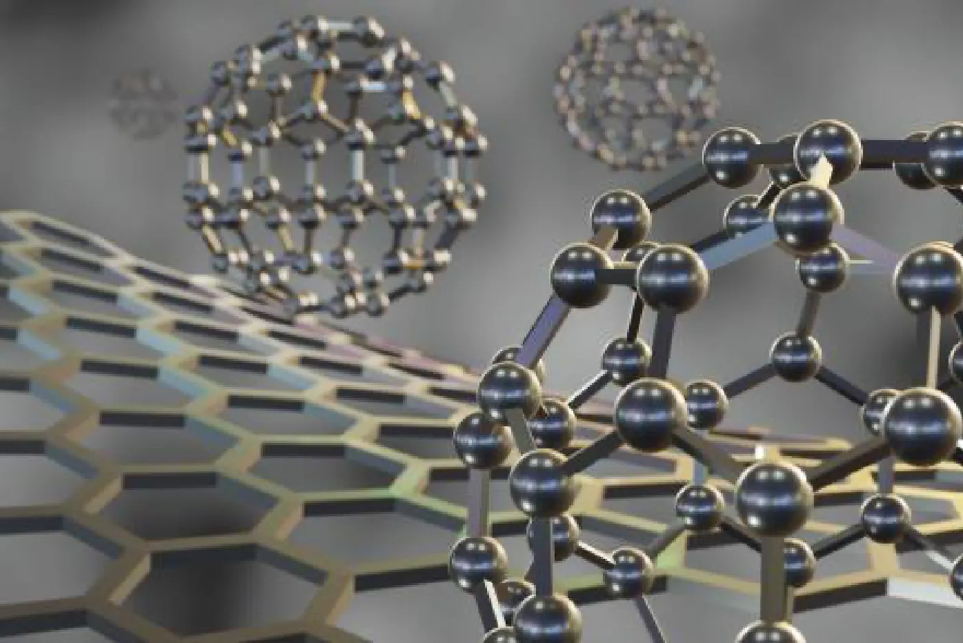 分子構造モデルと六角形の格子状構造のイメージ