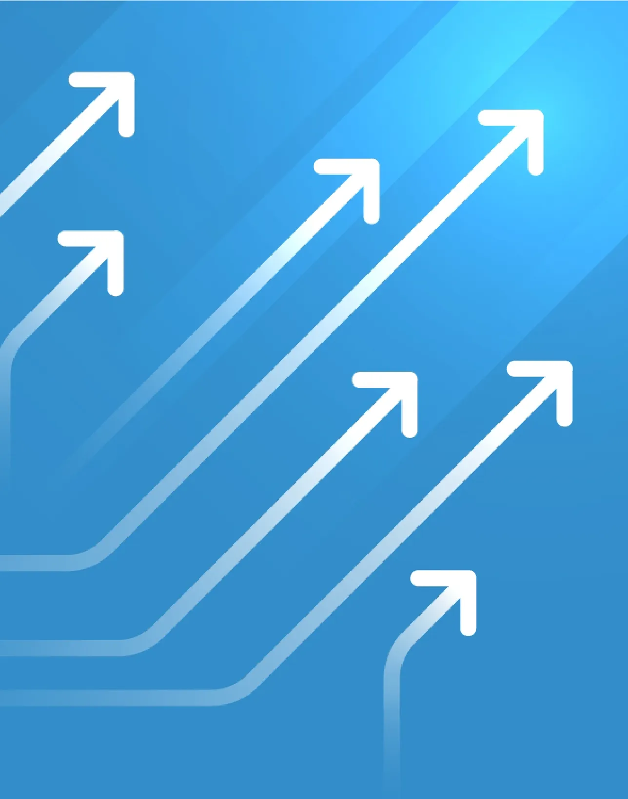 青い背景に複数の白い矢印が右上方向に伸びるグラフィック